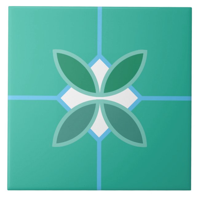 Seagreen petals, blue and white diamond på cyan kakelplatta (Framsidan)
