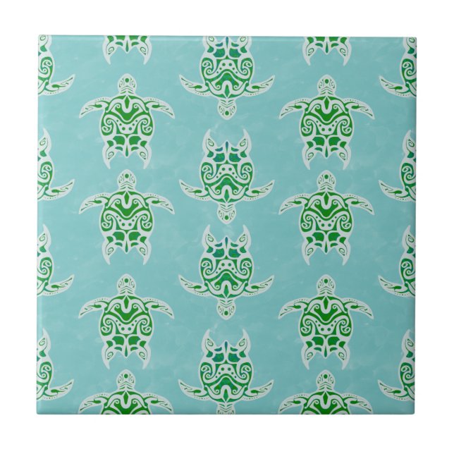 Seagreen Tribal Grönt Sea Turtles Kakelplatta (Framsidan)