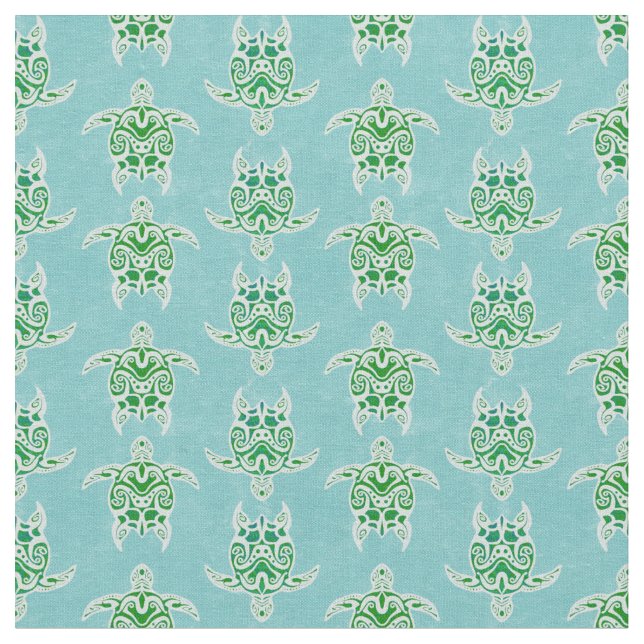 Seagreen Tribal Grönt Sea Turtles Tyg (Närbild)