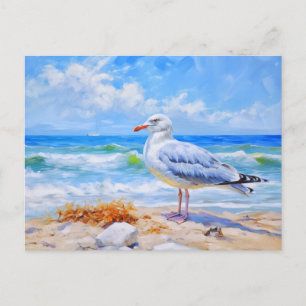 Seagul på baltiska havets strand. vykort