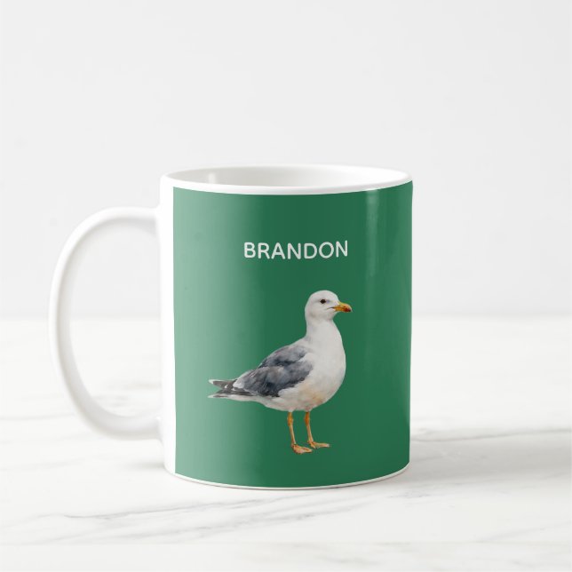 Seagull Bird Beach Ocean Coast Blue Watercolor Kaffemugg (Vänster)