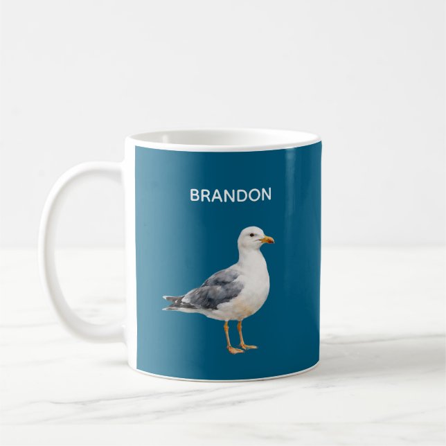 Seagull Bird Beach Ocean Coast Blue Watercolor Kaffemugg (Vänster)