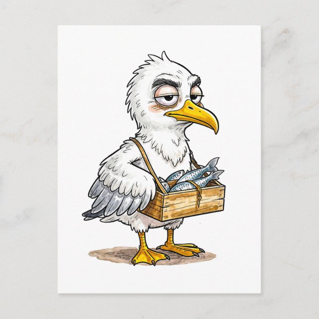 Seagull Carrying Fish Crate at the Coast Vykort (Framsida)