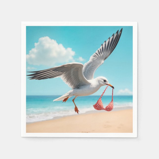 Seagull Flying With a Bikini Top Pappersservett (Framsidan)