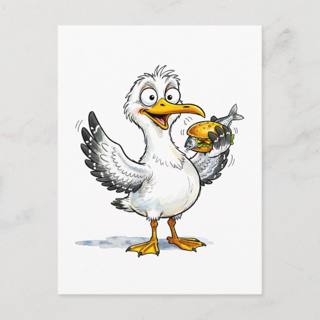 Seagull Holding Fish Sandwich at the Coast Vykort (Framsida)