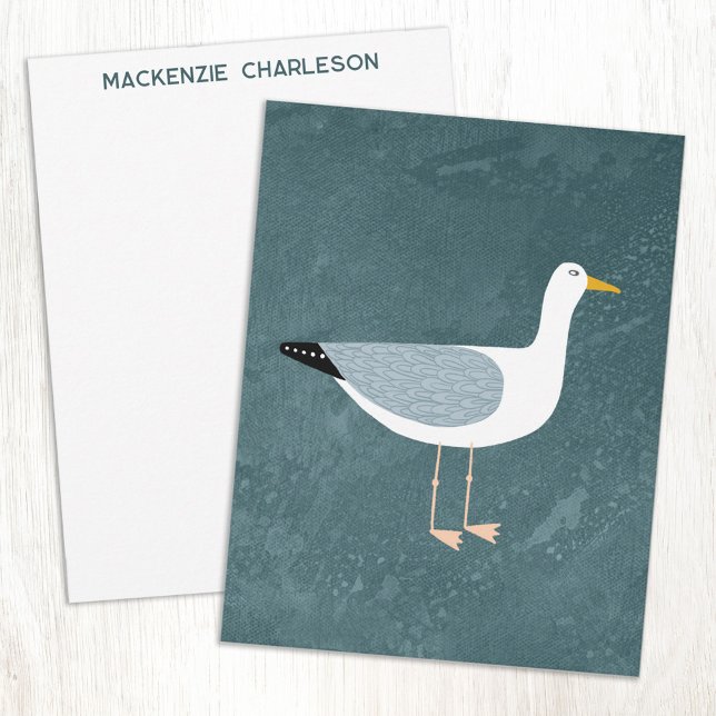 Seagull Nautical Coastal Bird Personalized Anteckningskort (Seagull coastal bird personalized custom name or text notecards)