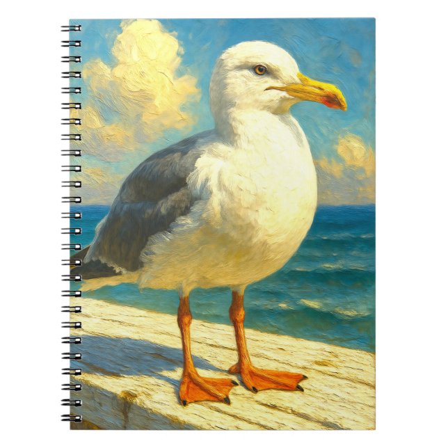 Seagull Notebook | Coastal Beach Bird Art Journal Anteckningsbok (Framsidan)