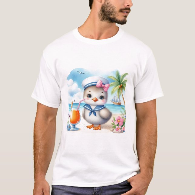 Seagull on the Beach Coastal Summer T-Shirt (Framsida)