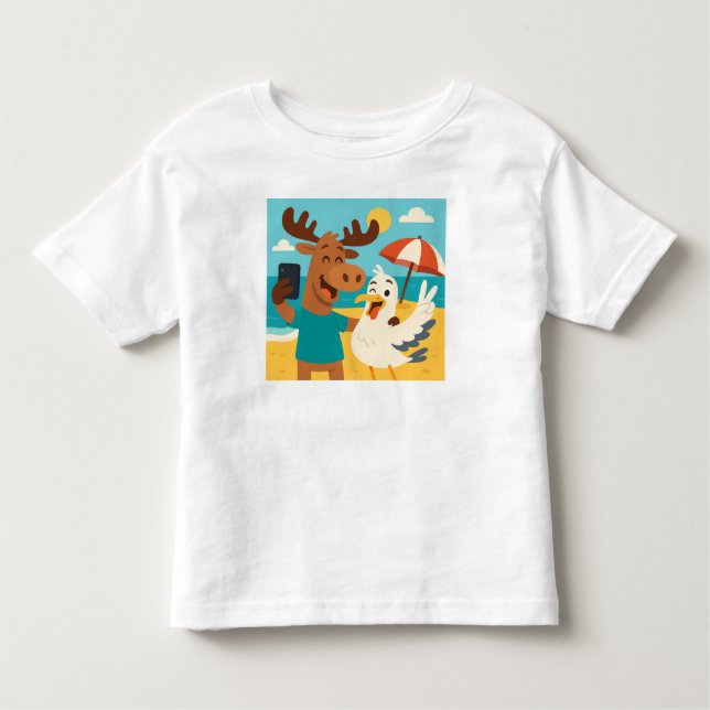 Seagull Selfie – Funny Beach T-Shirt for Kids (Framsida)