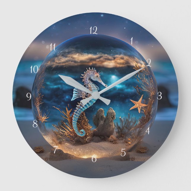 Seahäst och Starfish Beach Clock Art Stor Klocka (Framsida)
