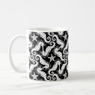 Seahäst och Starfish - Black and White Mönster Kaffemugg