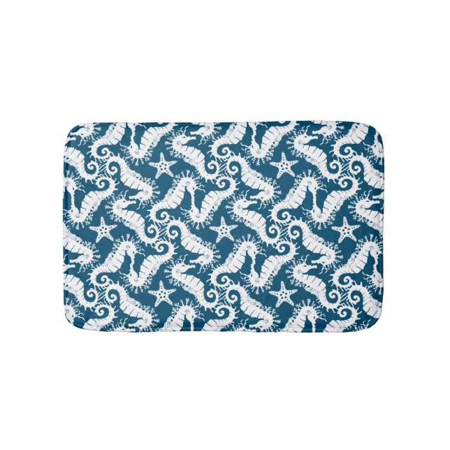 Seahäst och Starfish - Blue Sjöliv Mönster Badrumsmatta (Framsidan)