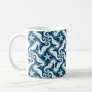 Seahäst och Starfish - Blue Sjöliv Mönster Kaffemugg