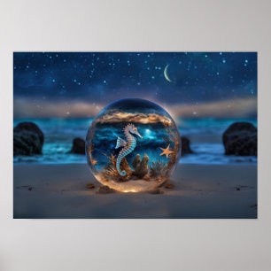 Seahäst och Starfish på Beach Underwater Poster