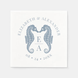 Seahästar Monogram Beach Wedding Dusty Blue Pappersservett