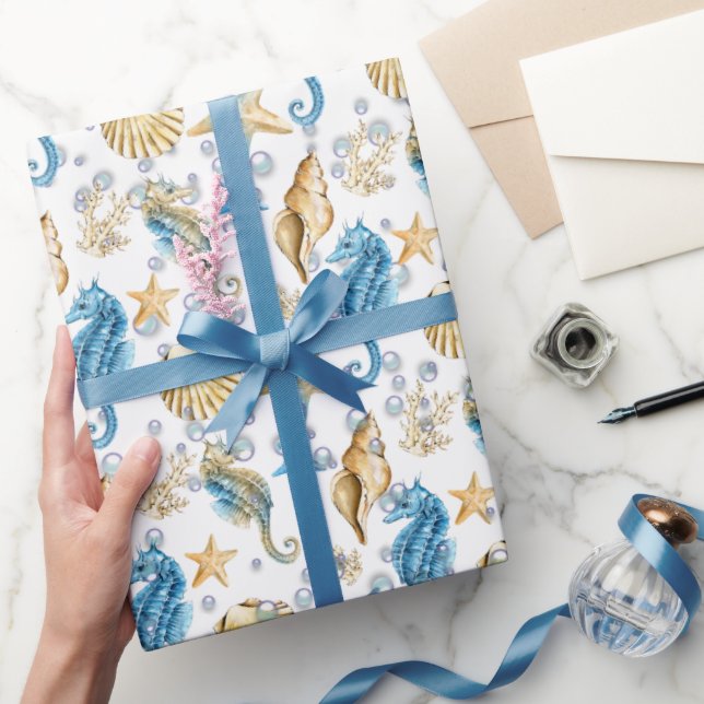 Seahästar och stjärtfiskar i bubblor presentpapper (Gifting)