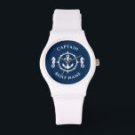 Seahästkapten Boat Namn Armbandsur<br><div class="desc">En nautisk ankare och sjöhäst med kapten Rank eller annan titel och Ditt namn eller Boat Namn på en Snyggt Wrist Watch. Pocket Watch i personligen kommer inte bara att vara tid utan är också en roligt-konversation i biet. Perfekt för Fars dag men ger också en underbar gåva till alla...</div>