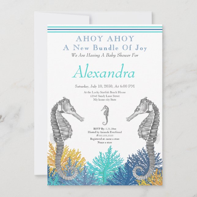 Seahorse, Ahoy Baby Shower-inbjudan (Framsida)