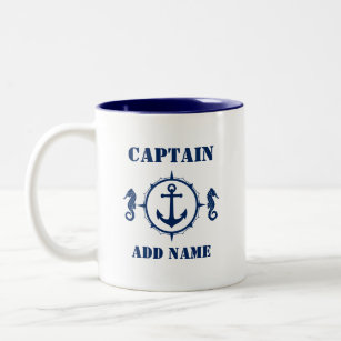 Seahorse Anchor Kapten Add Namn eller Boat Namn sa Två-Tonad Mugg