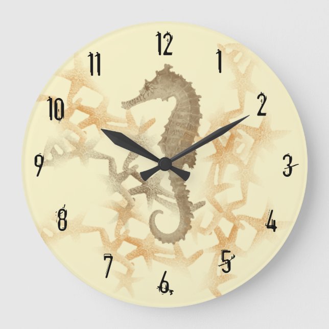 Seahorse and Starfish Wall Clock av Julie Everhart Stor Klocka (Framsida)