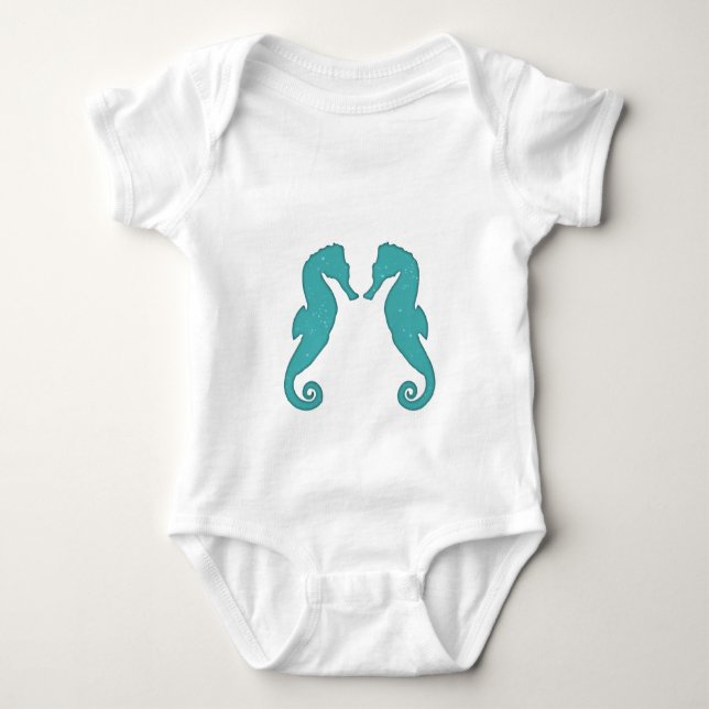 Seahorse aqua silhouettes Simple Söta nautisk T-shirt (Framsida)