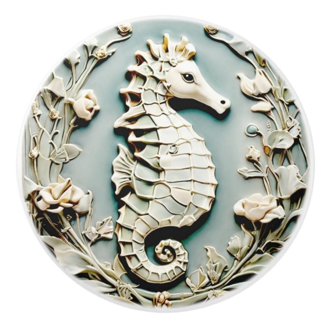 Seahorse Art nouveau Faux Relief-Högerna mot Mint Knopp (Framsidan)