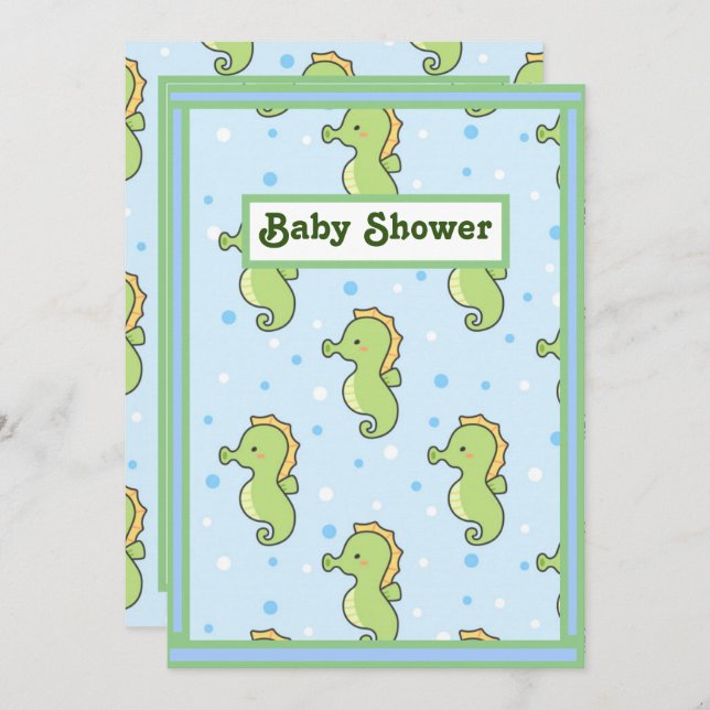 Seahorse Baby Shower Inbjudningar (Fram/baksida)