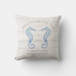 Seahorse Beach Rustic Watercolor Arabesque Mönster Kudde