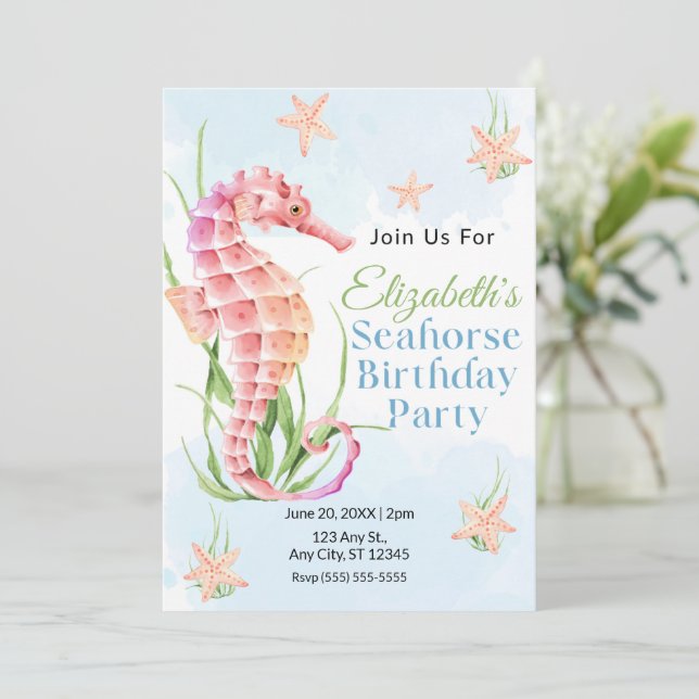 Seahorse Birthday Invitation Inbjudningar (Stående Fram)