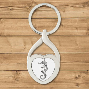 Seahorse Black Twisted Heart Silverfärgad Nyckelring