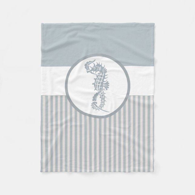 Seahorse Blue Classic Nautical Elegant Fleecefilt (Framsidan)
