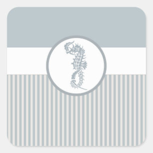 Seahorse Blue Classic Nautical Elegant Fyrkantigt Klistermärke
