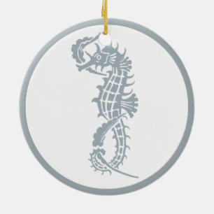 Seahorse Blue Classic Nautical Elegant Julgransprydnad Keramik