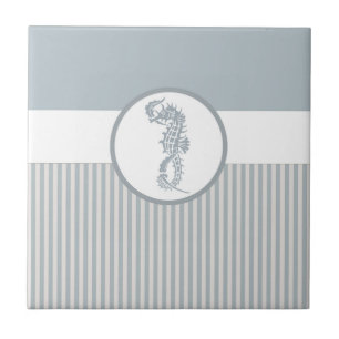 Seahorse Blue Classic Nautical Elegant Kakelplatta