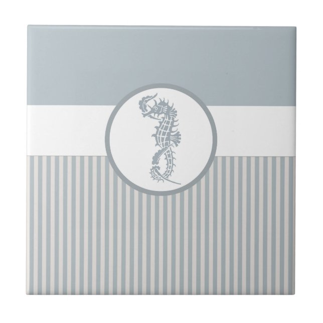 Seahorse Blue Classic Nautical Elegant Kakelplatta (Framsidan)
