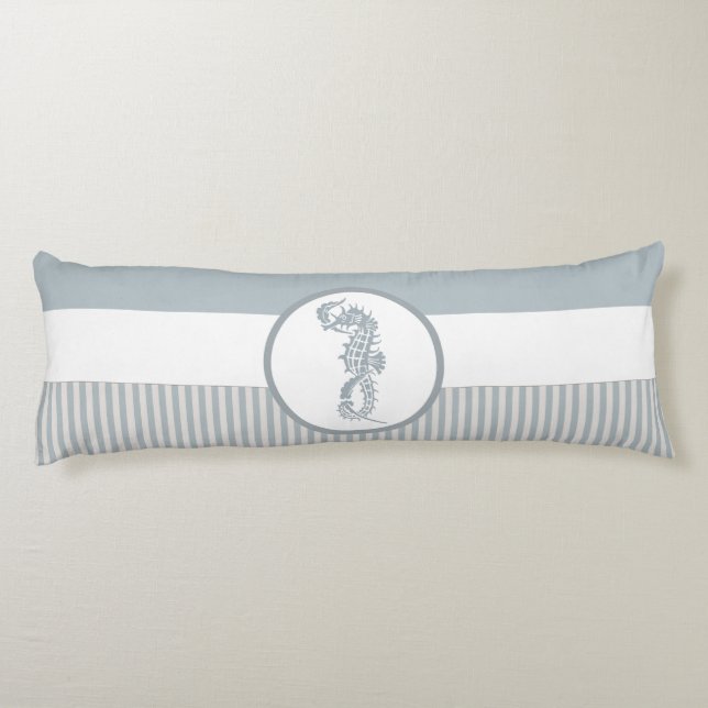 Seahorse Blue Classic Nautical Elegant Kroppskudde (Baksidan)