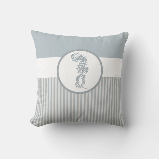 Seahorse Blue Classic Nautical Elegant Kudde (Framsida)