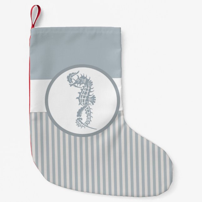 Seahorse Blue Classic Nautical Elegant Liten Julstrumpa (Framsidan)
