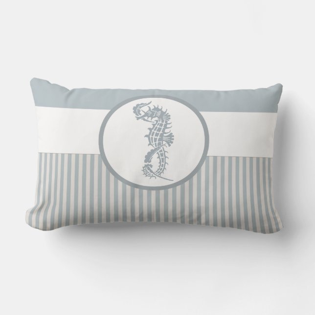 Seahorse Blue Classic Nautical Elegant Lumbarkudde (Framsida)