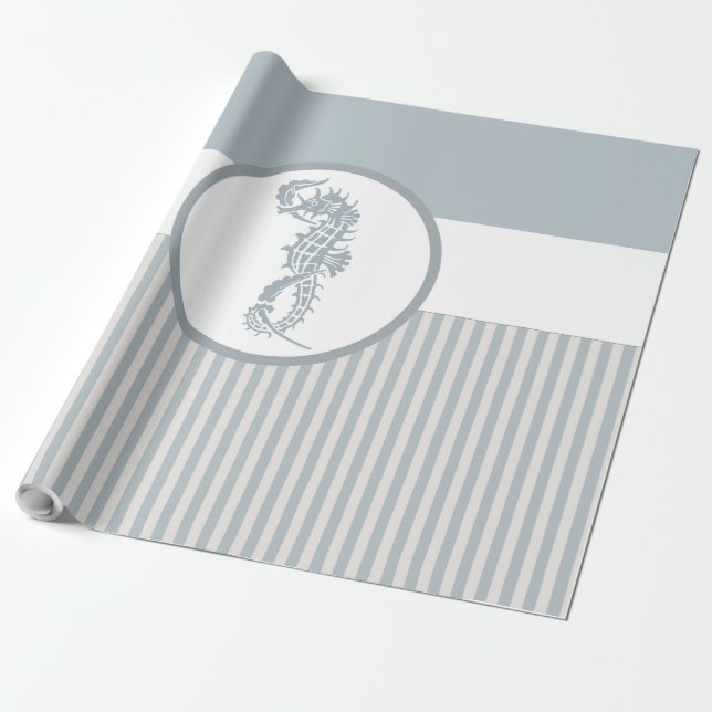 Seahorse Blue Classic Nautical Elegant Presentpapper (Utrullad)