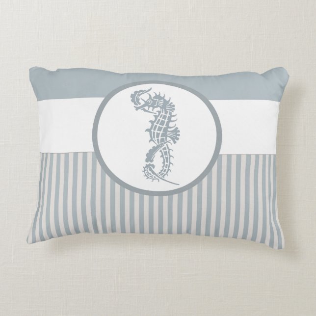 Seahorse Blue Classic Nautical Elegant Prydnadskudde (Baksidan)