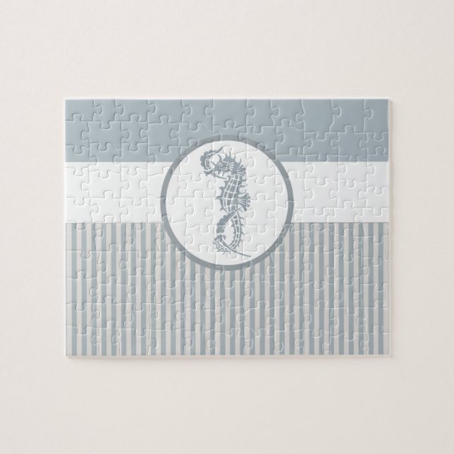 Seahorse Blue Classic Nautical Elegant Pussel (Horisontell)