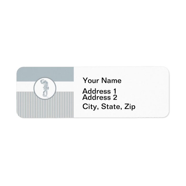 Seahorse Blue Classic Nautical Elegant Returadress Etikett (Framsidan)