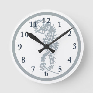 Seahorse Blue Classic Nautical Elegant Rund Klocka