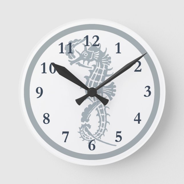 Seahorse Blue Classic Nautical Elegant Rund Klocka (Framsida)