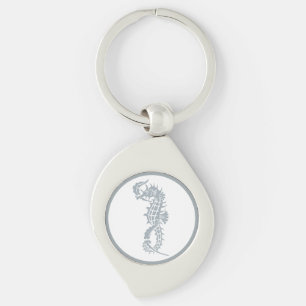 Seahorse Blue Classic Nautical Elegant Swirl Silverfärgad Nyckelring