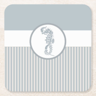 Seahorse Blue Classic Nautical Elegant Underlägg Papper Kvadrat
