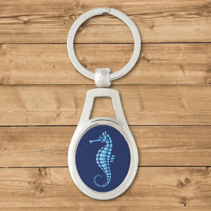 Seahorse Blue Ovalt Silverfärgad Nyckelring