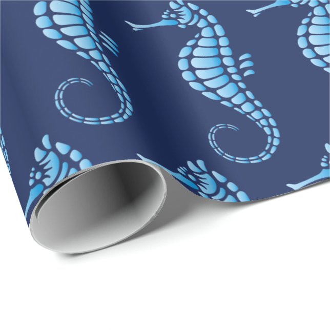 Seahorse Blue Presentpapper (Rullad Hörn)