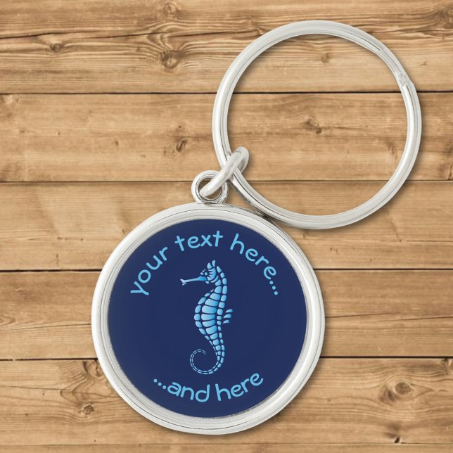 Seahorse Blue Rund Silverfärgad Nyckelring (Skapare uppladdad)